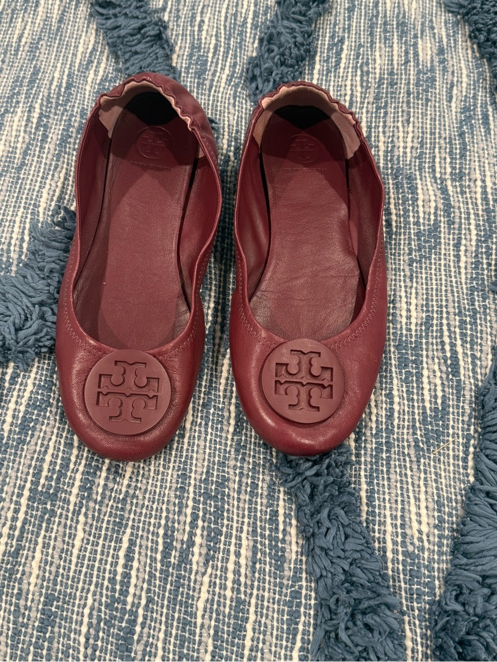 Tory Burch Women's Burgundy Leather Logo Ballet Flats